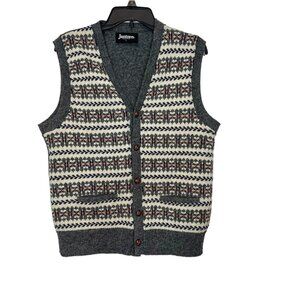 Jantzen Vest Sweater Sleeveless Fair Isle Gray Academia Grandpa Knitwear